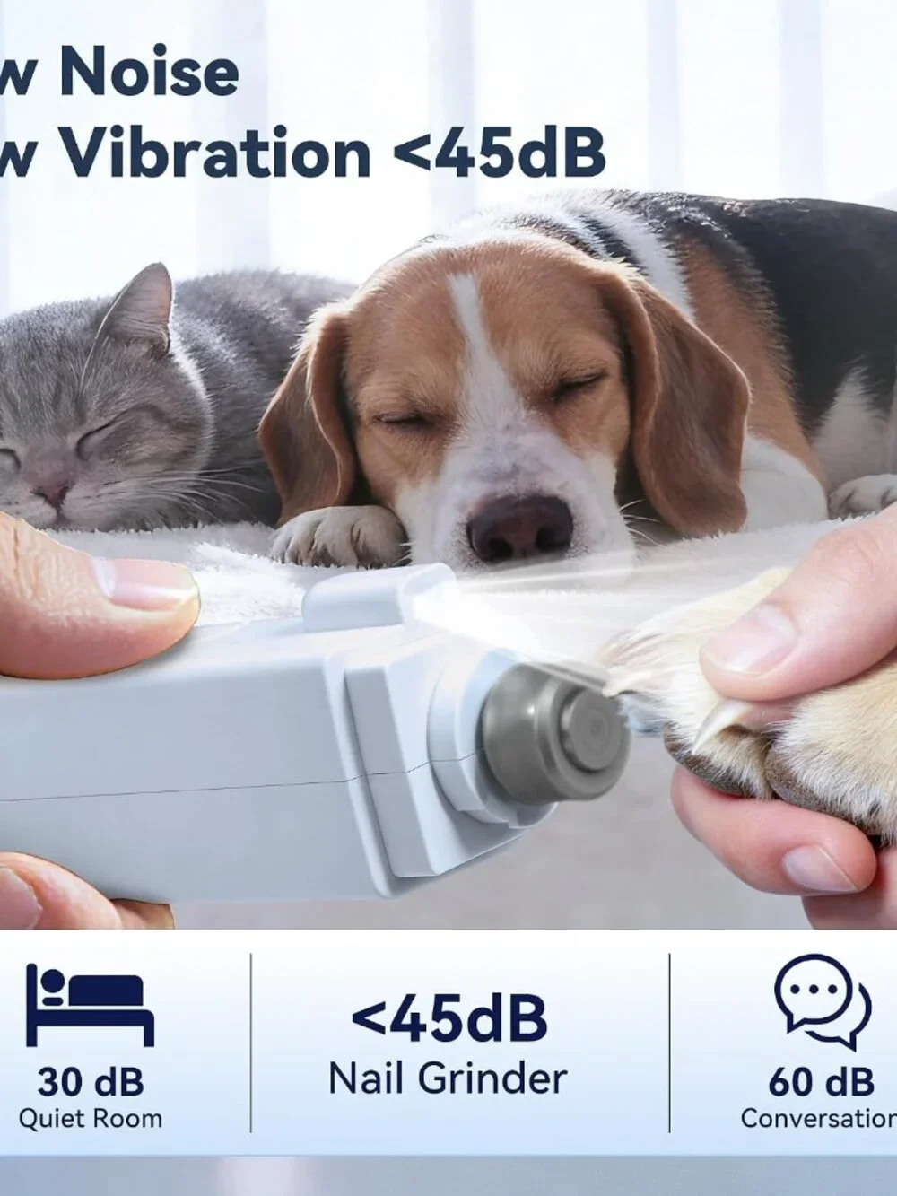 2-in-1 Quiet Electric Pet Nail Clipper Grinder with Light for Dogs Cats - Blue